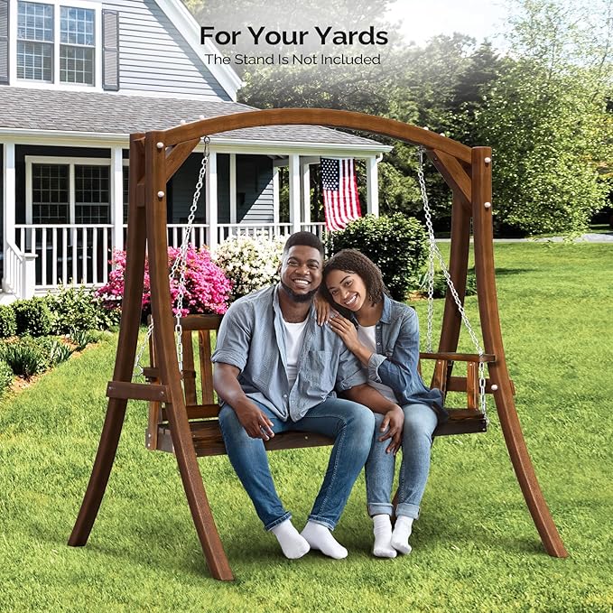 VINGLI Heavy Duty 880 LBS 5 FT Patio Wooden Porch Swing Outdoor with Upgraded Adjustable Chains, Outdoor Hanging Swing Bench for Garden, Yard, Balcony (5 FT, Rustic) VINGLI
