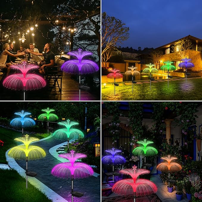 Solar Garden Lights 3 Pack New Upgraded Solar Lights Outdoor Waterproof 7 Color Changing Double Jellyfish and Star Flower Garden Decor Yard Lawn Christmas Outdoor,Gifts for Mother's Day Women Weepong