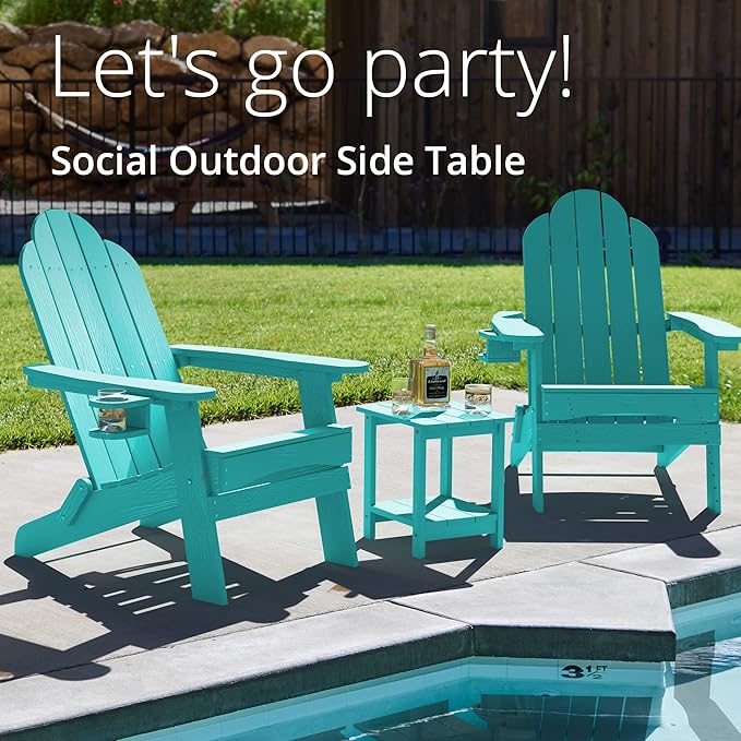 LUE BONA Adirondack Outdoor Side Table, 2-Tier Aruba Blue HDPS Patio End Table Weather Resistant, Outdoor Morden Side Table for Patio, Pool, Porch LUEBONA