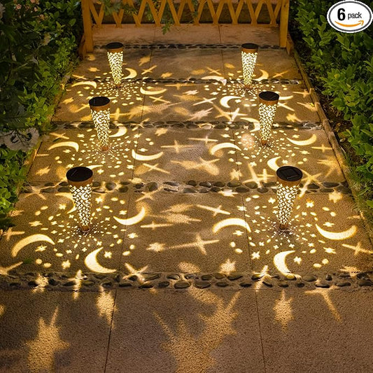 Go2garden Solar Lights Outdoor Decorative Stake Lights Waterproof with Moon Star for Patio, Pathway, Backyard, Outside Decorations, Lawn Ornaments,Garden Gifts (Copper, 6pack) Go2garden