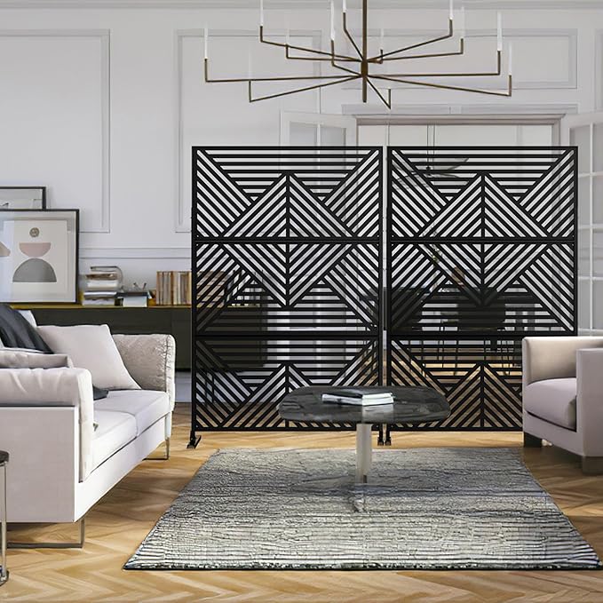 Casaphoria Metal Privacy Screen Outdoor, 72" H x 47" W Freestanding Decorative Privacy Screen for Patio Deck Balcony Garden with Stable Base, Black Zodiac Casaphoria