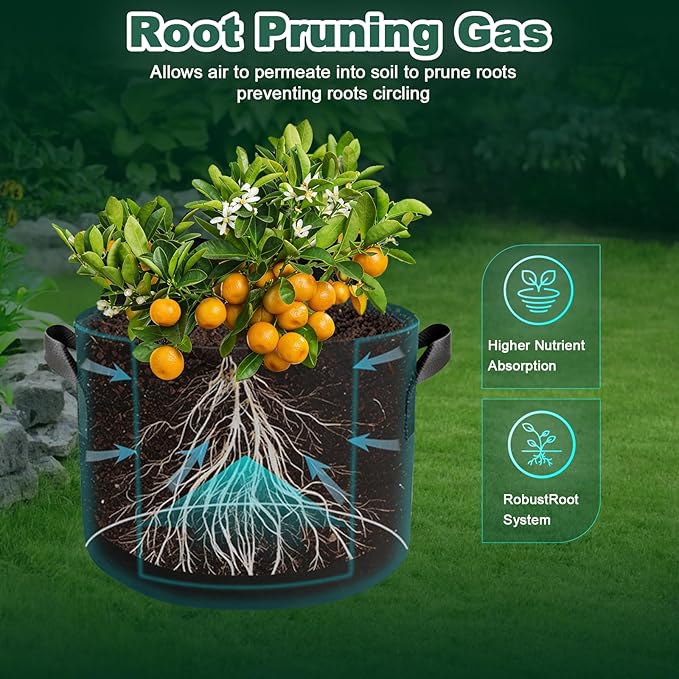 5 Pack 15 Gallon Grow Bags, Thickened Aeration Nonwoven Fabric Planting Bags with Handles, Heavy Duty 300G Garden Planter Bag for Tomato, Potato, Strawberry, Vegetable, Fruits and Flowers Rootora