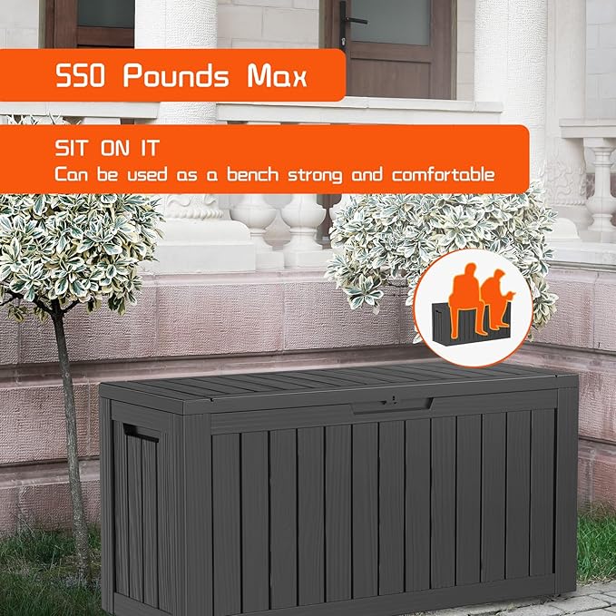 DRATO 80 Gallon Deck Box, Outdoor Storage Box for Patio Furniture, Patio Cushions, Gardening Tools, Pool Supplies 480lbs Weight Capacity,Waterproof Resin Storage Boxes（Black，80 Gallon） DRATOprovidesawarmandcozy