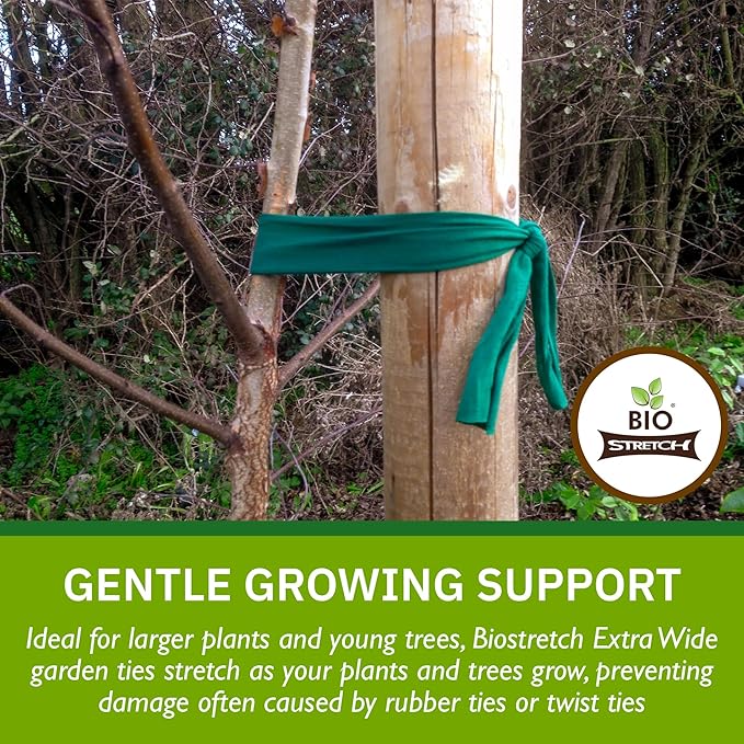 Extra Wide Soft Tree Ties - Strong & Stretchy Support for Large Plants & Young Trees - Cut-to-Length Green Garden Tape for Home & Professional Gardening (52 ft / 16M) Biostretch