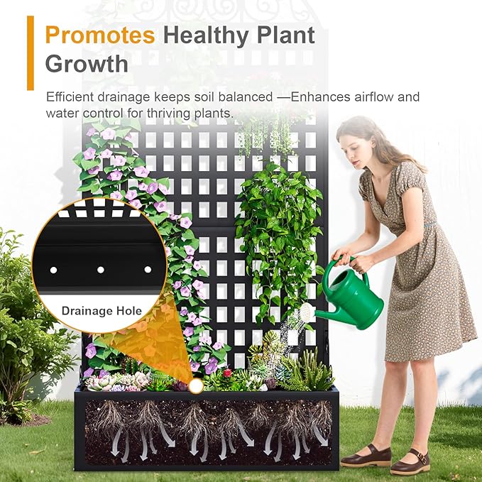 Metal Raised Garden Bed with Trellis, 79"x40"x11.8" Planter Box with Privacy Screen for Patio Deck, Freestanding Divider Fence with Drainage Holes for Climbing Plants Vines & Vegetable XOCUWU