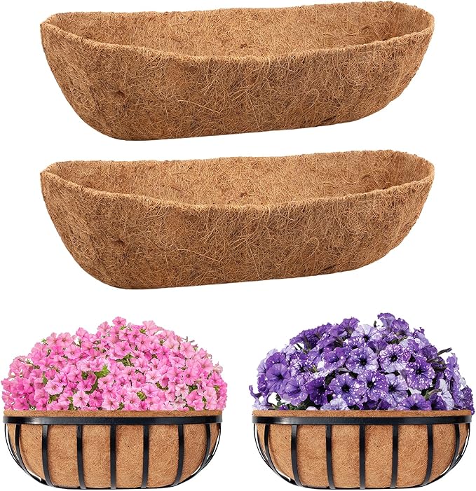 Riare 2 Pack 36 Inch Trough Coco Coir Liners for Planters, Pre-Formed Coconut Coir Replacement Liner Natural Coco Fiber Window Box Liners for Wall Planter, Window Basket Deck Railing Planter Riare
