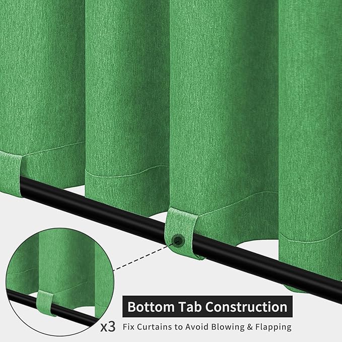 Easy-Going Linen Look Outdoor Curtains Waterproof Windproof Porch Curtains, Soft Thicken Outdoor Privacy Curtains for Patio, Gazebo, Grommet Top and Tab Bottom Drape, 1 Panel, 54x120 inch, Green Easy-Going