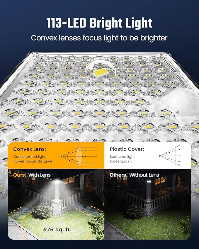 SUPERDANNY Solar Outside Lights with 113 Bright LEDs 7000K, Motion Sensor Outdoor Flood Lights Dusk to Dawn with 16ft Cable IP65 Waterproof, Security Light for Garden Barn Porch 2 Pack SUPERDANNY