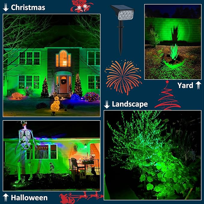 T-SUNUS Green Solar Spot Lights Outdoor Landscape Spotlights 2 Pack Dusk to Dawn Waterproof IP65 for St Patricks Day Halloween Christmas Accent Uplighting for Tree Yard Statue Graveyard Driveway Flag T-SUNUSLighting