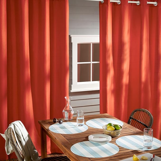 Town & Country Basics Cabana Solid Heavyweight Indoor Outdoor Curtains, Light Filtering Opacity with Grommet Top, Water Repellent, 2-Pack Set, 54"x63", Mecca Orange TOWN+%26+COUNTRY+BASICS