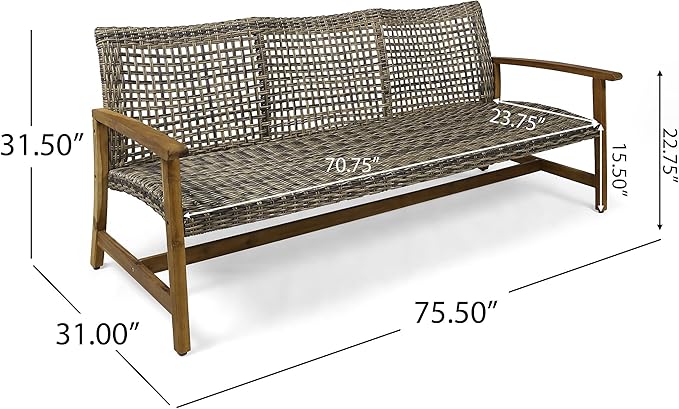 Christopher Knight Home Marcia Outdoor Wood Sofa, Wicker, 75.50 x 31.00 x 31.50, Gray, Natural Stained Finish ChristopherKnightHome