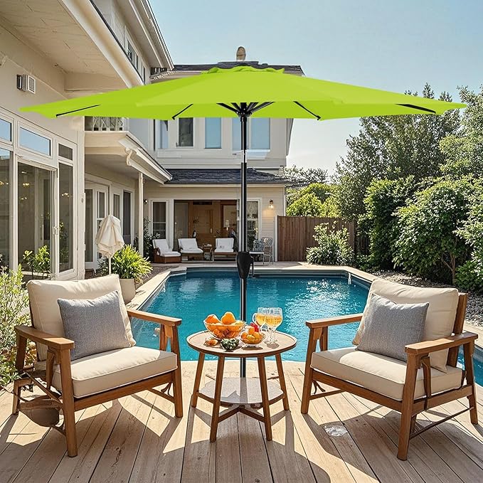 MEWAY 10ft Patio Umbrella Outdoor Table Umbrellas with Push Button Tilt and Crank, Market Umbrella 8 Sturdy Ribs for Deck, Garden, Pool and Backyard, Apple Green MEWAY