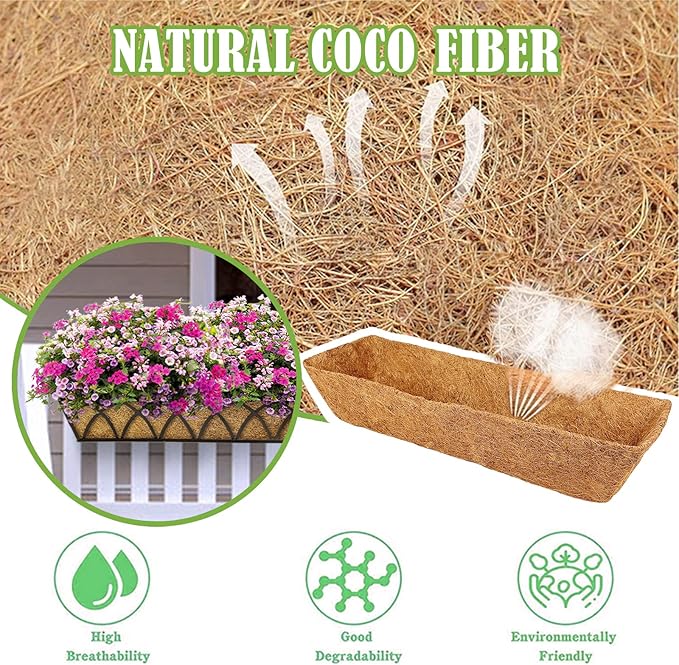 2 Pack 24 Inch Trough Coconut Liners for Window Box Planter Natural Coco Fiber Replacement Liner for Outdoor Plants Flowers Outside Coir Planters Porch Balcony Garden Decor KarlliuHOMEGARDEN