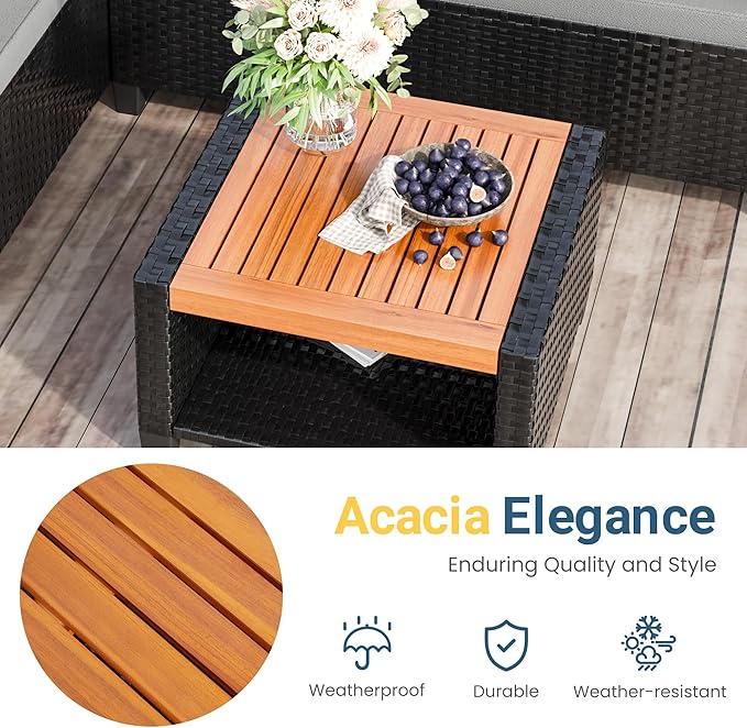 Wisteria Lane Small Patio Furniture Set, All-Weather PE Rattan Outdoor Sectional Sofa with Storage Table, L Shape Outdoor Couch with Cushions, 3 Piece Wicker Patio Furniture for Balcony, Grey WisteriaLane