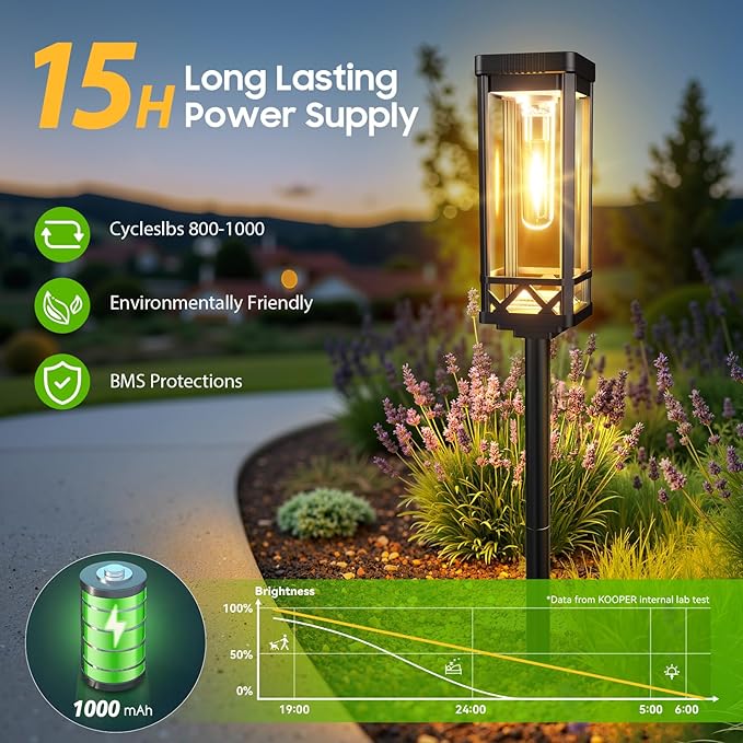 KOOPER Taller Solar Pathway Lights Outdoor, 4 Pack Upgraded Brighter Solar Garden Lights Solar Powered, Up To 15 Hours Outdoor Solar Lights for Yard Landscape Lighting Path Walkway Driveway Sidewalk KOOPER