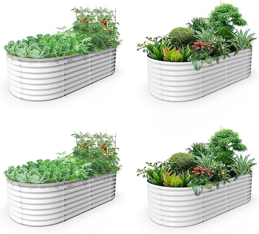 A ANLEOLIFE 4-Pack 6X3X2ft & 8X4X2ft Deep Root Galvanized Raised Garden Beds Outdoor for Planting Vegetables Flowers Herb, Antique White AAnleolife