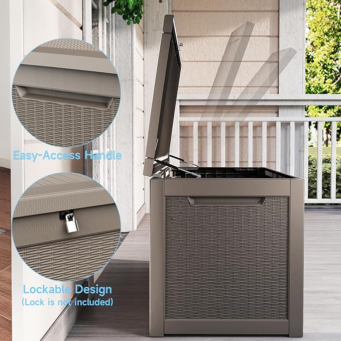310 Gallon Lockable Outdoor Storage Box – Waterproof Resin Deck Box for Patio Furniture, Garden Tools, Pool Accessories (Gray) Rootora