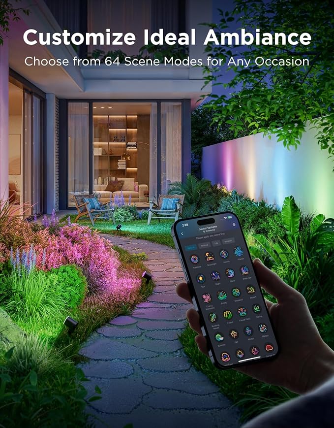 Govee Outdoor Spot Lights 2, IP67 Waterproof Spotlights, Landscape Lights Work with Matter, Alexa, and Google Assistant, RGBWIC Color Changing Light for Outdoor Decor, Patio Decorations, 4 Pack Govee