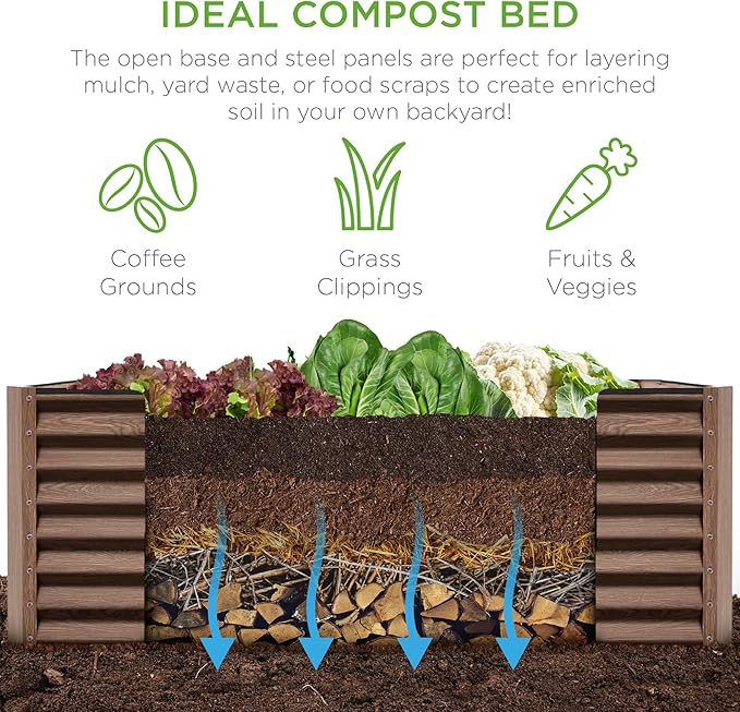 Best Choice Products 6x3x2ft Outdoor Metal Raised Garden Bed, Deep Root Box Planter for Vegetables, Flowers, Herbs, 269 Gallon Capacity, 100% Non Toxic Materials - Dark Brown Wood Grain BestChoiceProducts