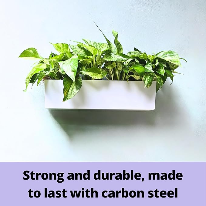 LaLaGreen Wall Planter (16 Inch, 2 Pack) Carbon Steel White Metal Hanging Flower Pot for Succulents, Wall Mount Rectangular Window Sill Box Fence Floating Garden Shelf for Deck Indoor Outdoor Decor L%C3%A1L%C3%A1Green