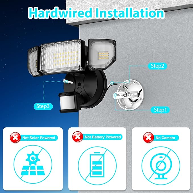 85W Motion Sensor Outdoor Light, 8500LM Ultra-Bright LED Security Light with 3 Adjustable Heads, IP65 Waterproof Dusk to Dawn Flood Light for Garage, Yard, and Driveway, 6500K Daylight, Black Abovizo