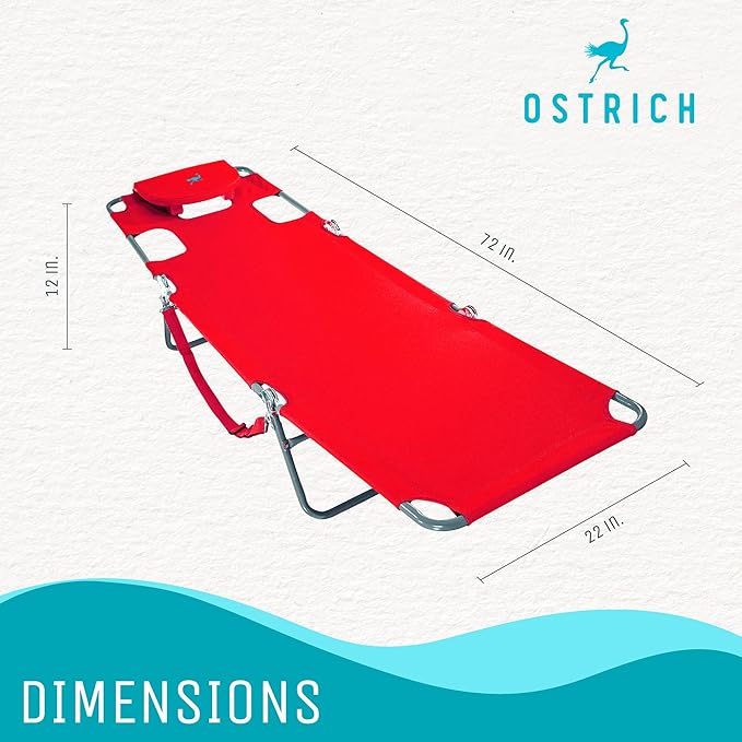 Ostrich The Original Chaise 72 x 22 Inch Lounge Portable Reclining Lounger, Outdoor Patio, Beach, Lawn, Camping, or Pool Tanning Chair, Red OstrichProducts