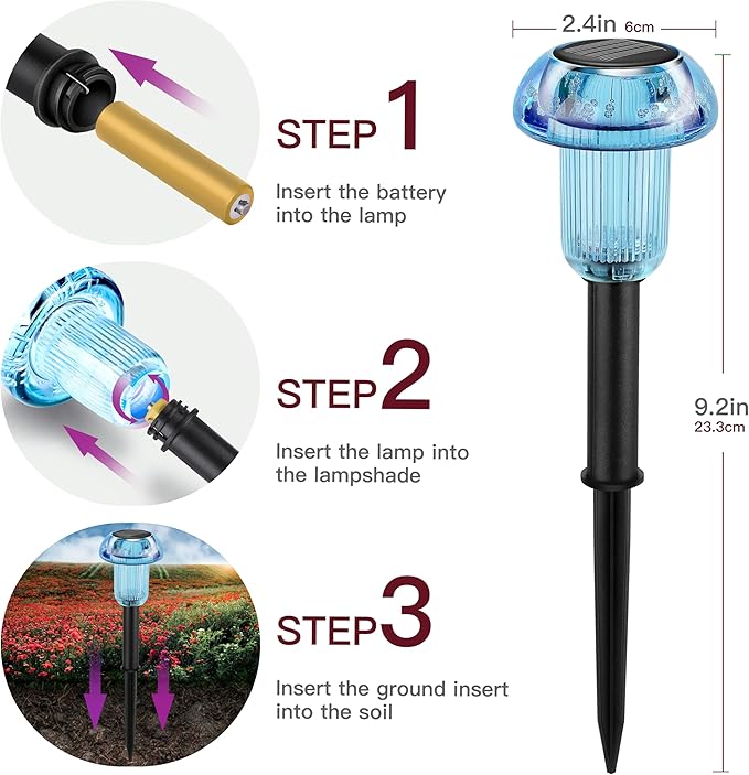 Easter Solar Pathway Lights Outdoor Decorative 4 Pack, Blue LED Mushroom Solar Lights Outdoor Waterproof Solar Powered Decor for Yard Driveway Patio, Valentines Day Halloween Christmas Garden Decor COZYPAVILION