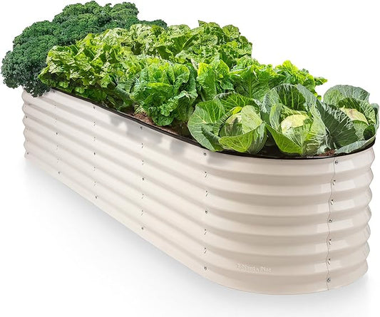 9-in-1 Galvanized Steel Raised Garden Bed // 8×2×1.5 ft Modular Planter for Gardening, Vegetables, Flowers // 18" Tall Metal Raised Garden Beds Outdoor (White) // Patented Design Planter Box PlantPlot