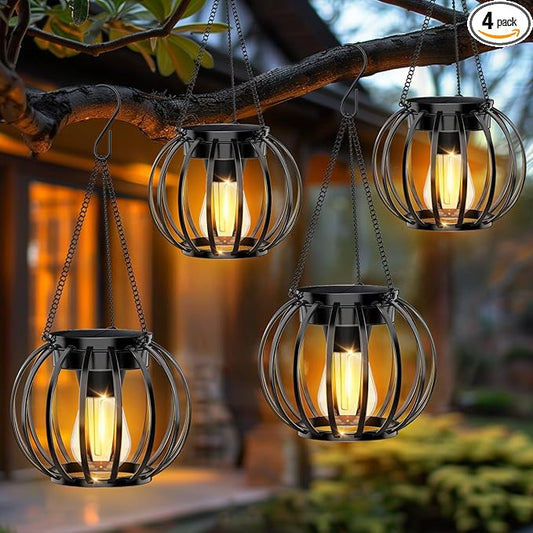 Solar Lanterns Lights Waterproof: 4 Pack Metal Hanging Outdoor Lights for Garden Yard Patio - Warm LED Tabletop Pathway Tree Decor - Birthday Spring Gifts for Women Mom 2026 NESSTU
