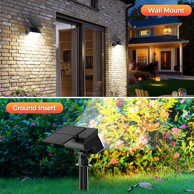 Solar Spot Lights Outdoor, 92 LEDs Landscape Lighting with 3 Lighting Modes and Auto On/Off, IP67 Waterproof Spotlights, Outdoor Solar Lights for Yard Garden, 2 Pack (Cool White) FratinkSolarLights