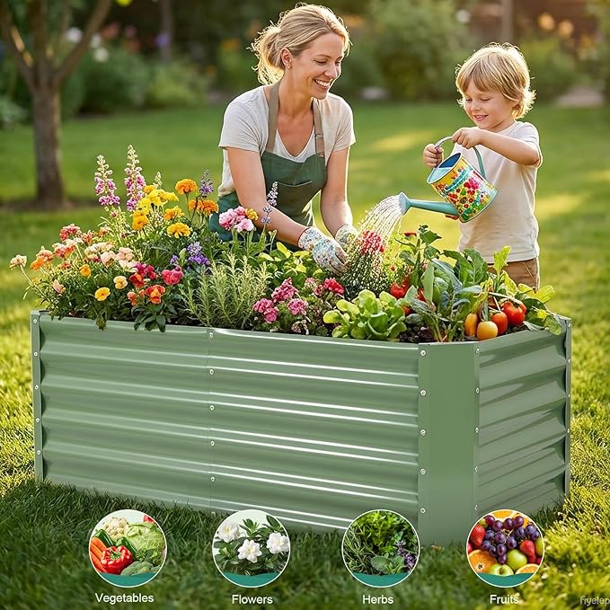 Galvanized Raised Garden Bed - 4x2x1.4ft (2Packs) Metal Garden Planter Box Outdoor | Steel Raised Bed Kit with Bracing Rods, Gloves for Gardening Vegetables Fruits and Flowers BIRDSINYARD