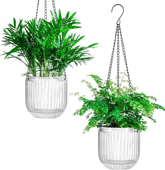 Josteve 5.2 Inch 2 Pcs Self Watering Hanging Planter Indoor Plant Pots Drainage Holes, Outdoor Small Hanging Planters Flower Pot Basket, Visible Water Level, Plant Hanger Home Decor, Gardening Josteve
