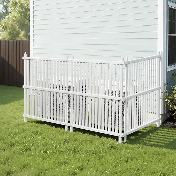 VEVOR 3 Panels Outdoor Privacy Screen, 36 x 45 in Air Conditioner Fence with 19.7 in Ground Stakes, Pool Equipment Enclosure, Strip Vinyl Privacy Fence, Ideal for Trash Can and A/C Units, White VEVOR