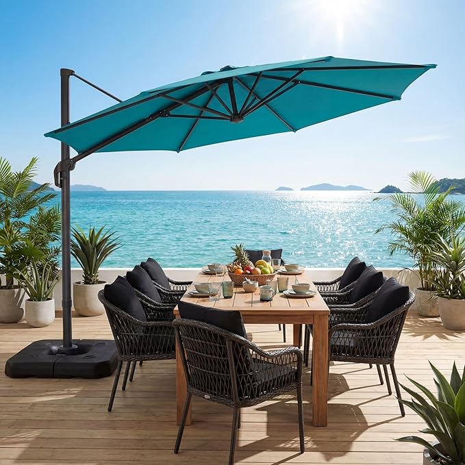 HOTEEL10x10ft Patio Umbrella Cantilever Umbrellas - Upgrade and Intensify - 360 Rotation and 5 Angles Adjustment - Aluminum Offset Pool Umbrella Outdoor Umbrellas for Patio Garden Pool HOTEEL
