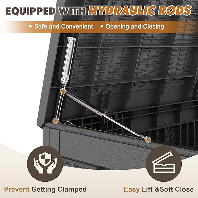 Outdoor Storage Box, Resin Deck Boxes Indoor and outdoor, Waterproof Storage Box Lockable Lid (Black, 101 Gallon) NBYSGO