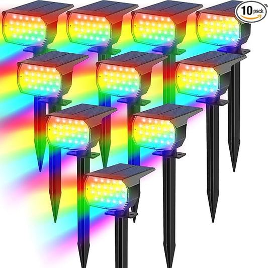 Solar Color Changing Spot Lights Outdoor Waterproof Colored RGB Solar Powered Landscape Lights for Yard 7 Lighting Modes Multicolor Solar Spotlights for Pathway Garden Outside (10 Pack) TadyrealSolarLights