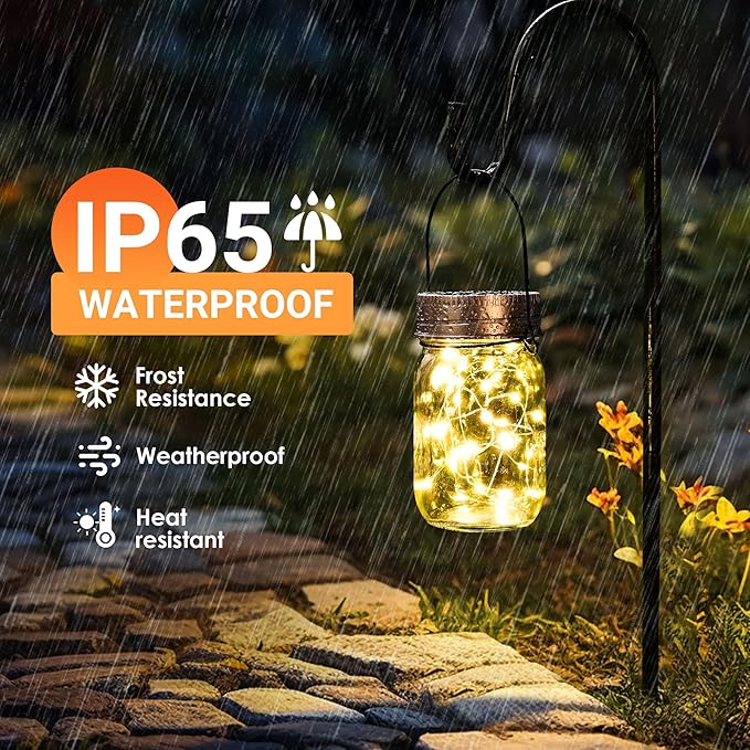 GIGALUMI Solar Mason Jar Lights, 8 Pack 30 Led String Fairy Lights Garden Lights Outdoor Waterproof Hanging Solar Lanterns for Outdoor, Garden, Patio, Lawn, Balcony Decoration GIGALUMI