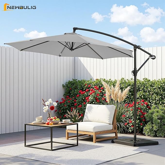NEWBULIG 10FT Patio Umbrella, Offset Cantilever Outdoor Patio Table Umbrella, UV Protection, Fade Resistant Fabric, Easy Tilt Adjustment for Pool, Deck, Garden, Backyard NEWBULIG