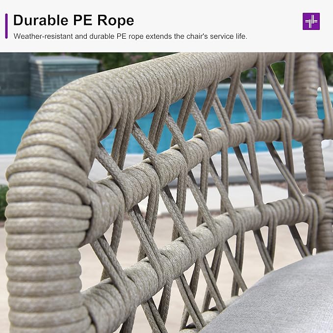 PURPLE LEAF Outdoor Rattan 24" Counter Height Bar Stools Chair Set of 2, Modern Patio Wicker Barstool with Backrest for Indoor and Outdoor, Kitchen Island, Light Grey PURPLELEAF