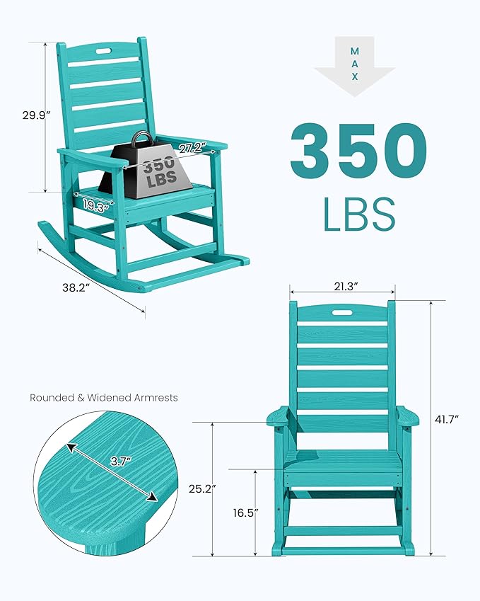 SERWALL Outdoor Rocking Chair Set of 4, Oversized HDPE Patio Rocking Chair with Footrest for Adults, All Weather Porch Rocker for Deck Patio Balcony, Aruba SERWALL