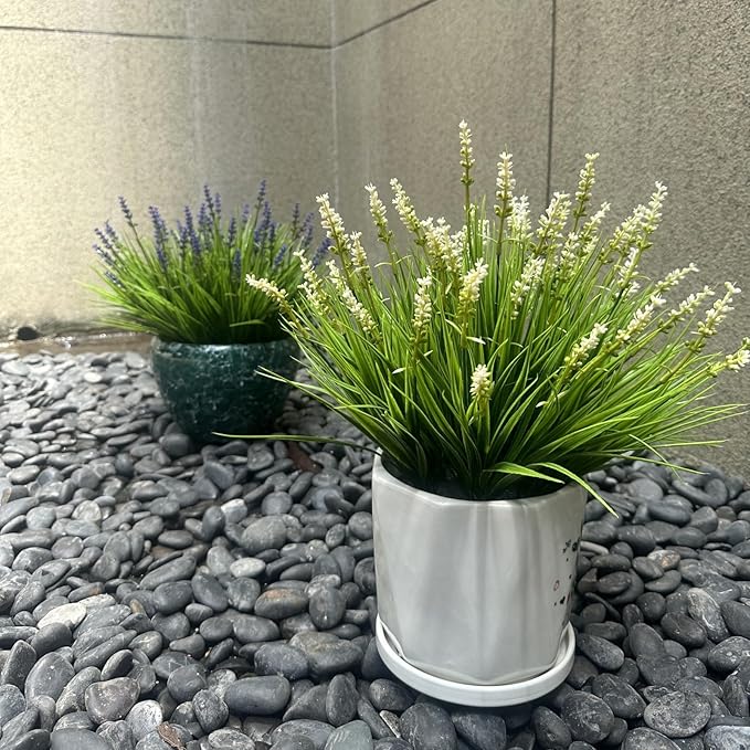 alyptus Outdoor Artificial Flowers 12 Bundles Plastic Plants Faux White Flower Fake Monkey Grass for Planters Décor Outside (White) ALYPTUS