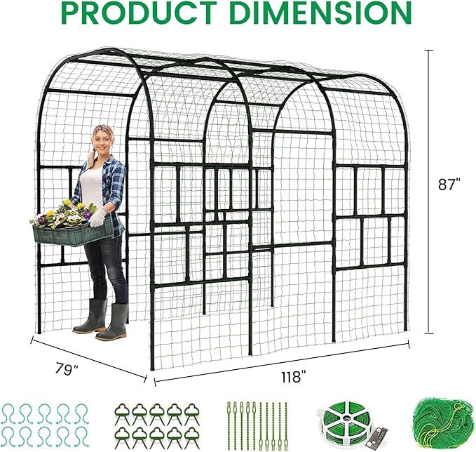DoCred Garden Arch Trellis for Climbing Plants, 87 Inch Large Garden Trellises Outdoor Metal Plants Support Archway Arbor Tunnel for Vegetables Plant Cucumber Trellis Decoration, Black DoCred
