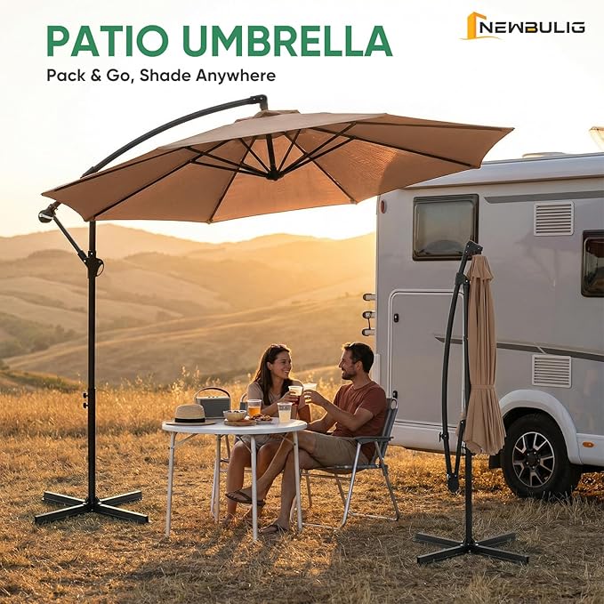 NEWBULIG 10FT Patio Umbrella, Offset Cantilever Outdoor Patio Table Umbrella, UV Protection, Fade Resistant Fabric, Easy Tilt Adjustment for Pool, Deck, Garden, Backyard NEWBULIG