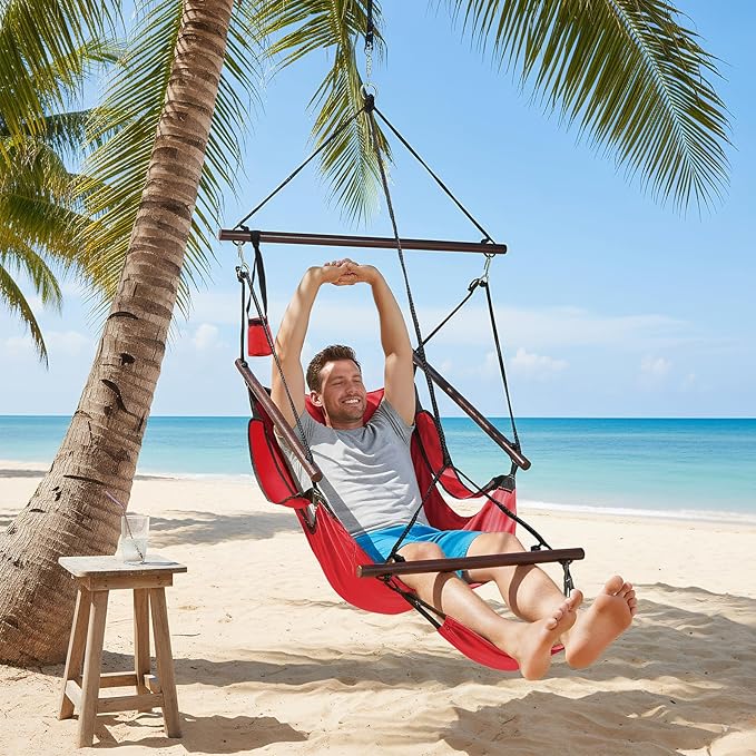 ONCLOUD Upgraded Unique Hammock Hanging Sky Chair, Air Deluxe Swing Seat with Rope (Red) ONCLOUD