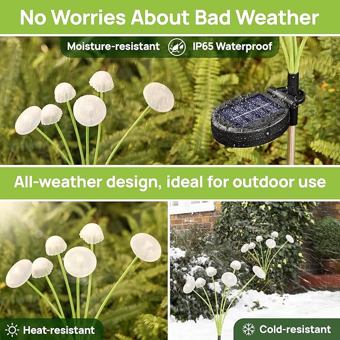 Solar Garden Lights, 2-Pack Dual Mode LED Solar Mushroom Lights, Waterproof Firefly Outdoor Decor for Yard, Patio, and Pathway – Warm White Jellyfish Ambiance RIEYUE