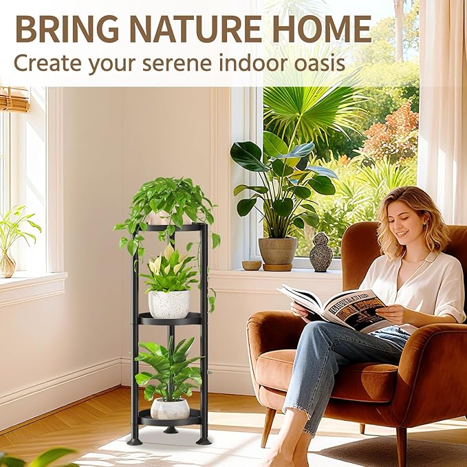 LASZOLA 3 Tier Black Corner Plant Stand Indoor for Large Tall Flower, Heavy Duty Sturdy Metal Vertical Tiered Planters Holder for Patio, Multi Level Wrought Iron Organizer Décor for Modern Farmhouse LASZOLA