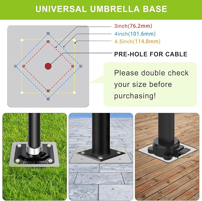 Universal In-Ground Umbrella Base, Rust-Resistant Steel Concrete Holder, Space-Saving Design for Outdoor Offset Cantilever Upright Umbrella Stand Lifeswell