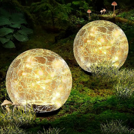 Coroor Garden Solar Ball Lights Outdoor Waterproof, 50 LED Cracked Glass Globe Solar Power Ground Lights for Path Yard Patio Lawn, Christmas Decoration Landscape Warm White(2 Pack 4.7'') Coroor