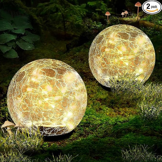 Coroor Garden Solar Ball Lights Outdoor Waterproof, 30 LED Cracked Glass Globe Solar Power Ground Lights for Path Yard Patio Lawn, Christmas Decoration Landscape Warm White(2 Pack 3.9'') Coroor
