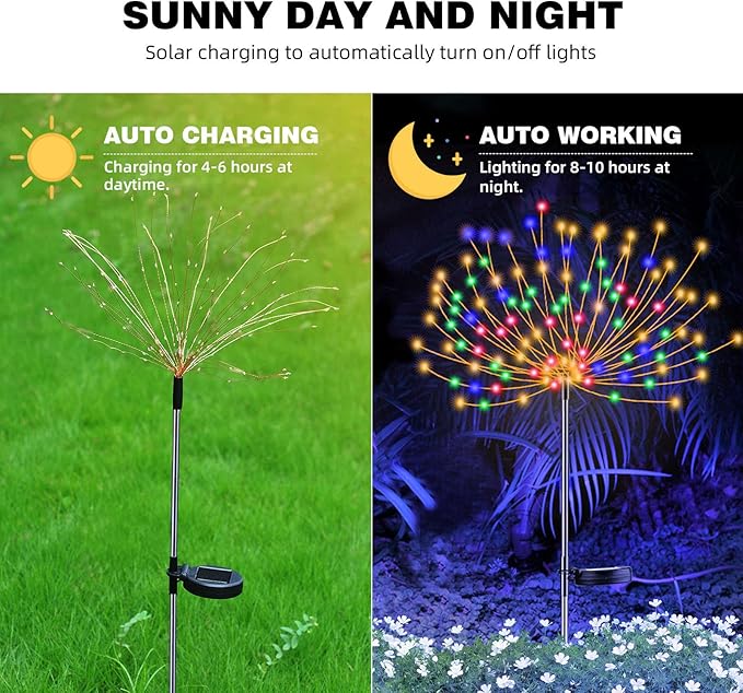 YOTOZU 2 PCS Solar Firework Light, Outdoor Solar Garden Decorative Lights 120 LED Powered 40 Copper Wires String DIY Landscape Light for Pathway (Multi-Color) YOTOZU